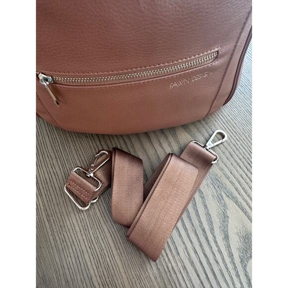 FAWN DESIGN BACKPACK brown/camel color faux leather. Preowned gently used - Picture 6 of 7